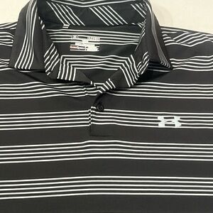 Men’s Under Armour Heat Gear Polo Sz XL Black Stripe Short Sleeve Loose Fit